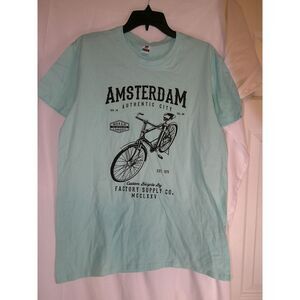 Roly‎ Amsterdam Bicycle Graphic T-Shirt Mint Green Casual Cotton Tee Size L